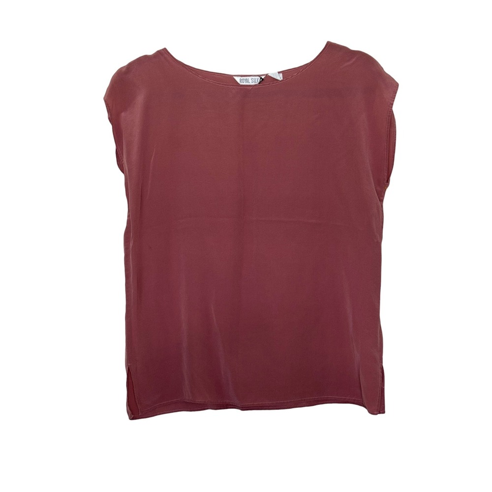 Royal Silk Womens Mauve 100% Pure Silk Sleeveless Boat Neck Blouse Top Size M